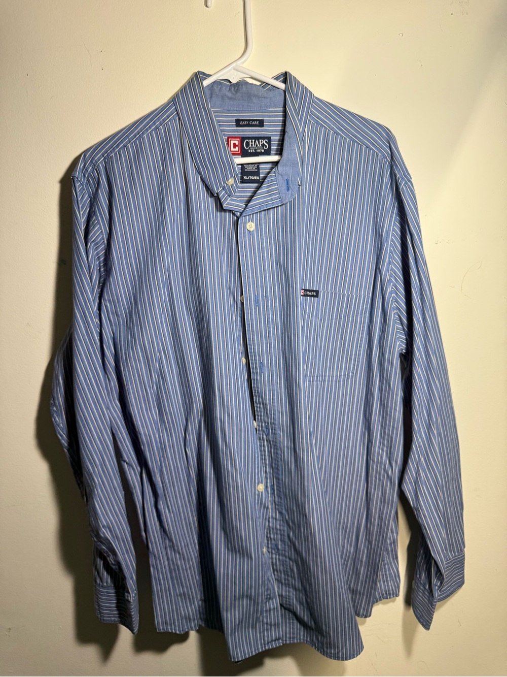 Chaps Men's Light Blue and White Pinstripe Dress Shirt